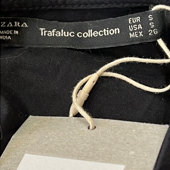 NWT ZARA Trafaluc Collection Embroidered Sleeve Shift Dress Black Ruffle Trim - Picture 9 of 13